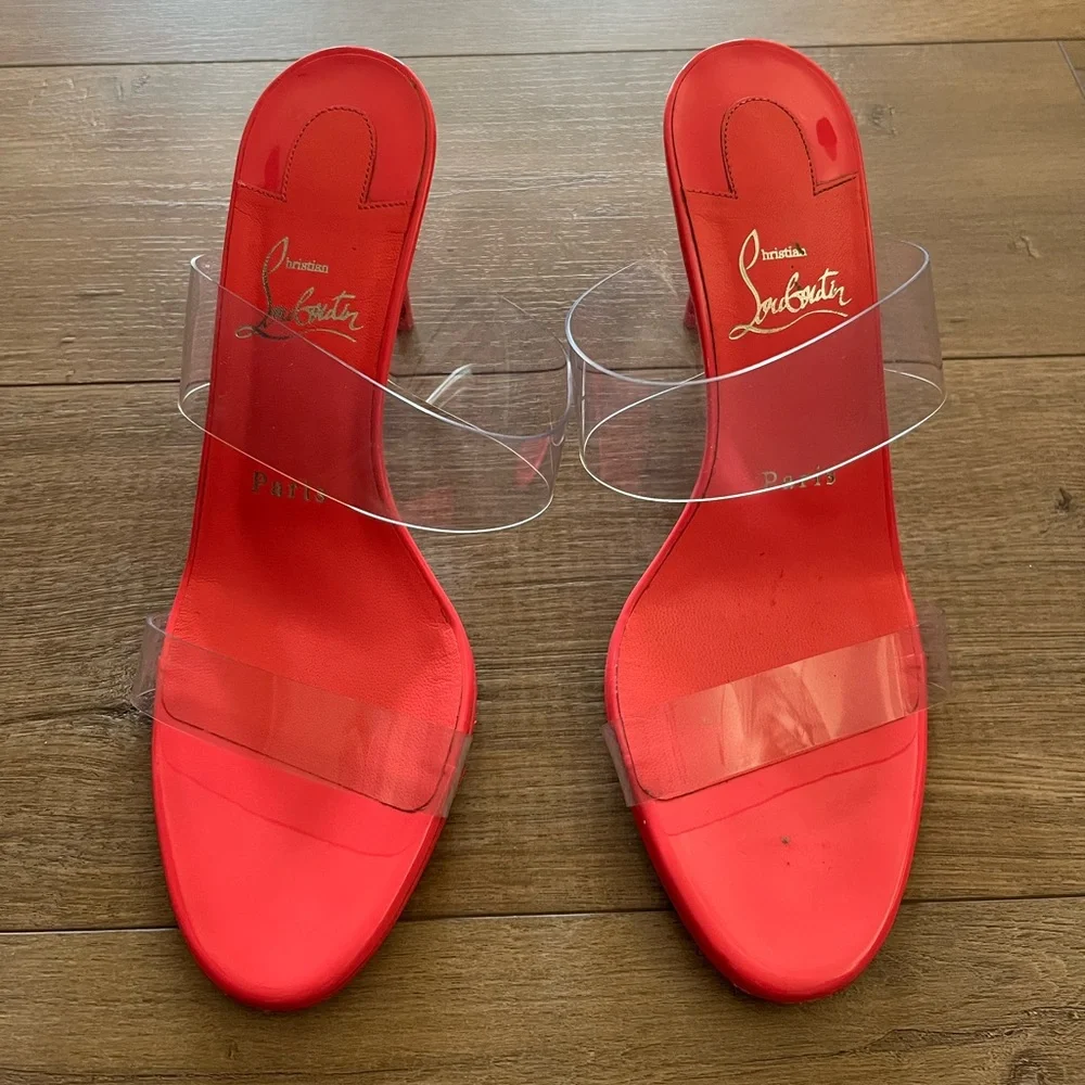 Christian Louboutin Just Nothing 85 PVC & Leather Mules - Picture 7 of 9